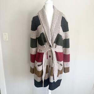 Pendleton Women's Glacier Stripe Cardigan Belted Sweater Coat Medium